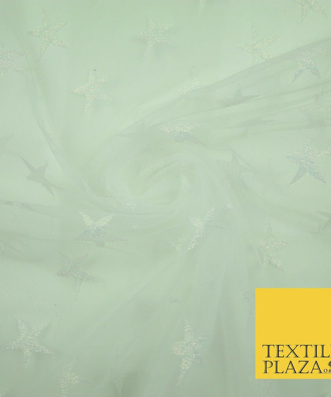 Gold Blue White Metallic 3cm Embroidered Star Mesh Net Fabric Sparkle DressCraft