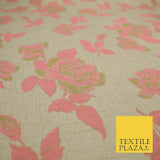 Beige Flo Green Pink Flower Textured Jacquard Floral Dress Fabric 59" Wide