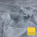 STEEL GREY Studded Pearl Mesh Net Fabric Bridal Soft Sheer Craft Dress 927