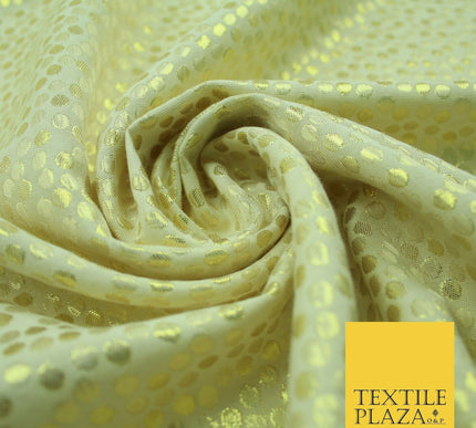 Metallic Gold Silver Spotted Circles Textured Brocade Jacquard Dress Fabric