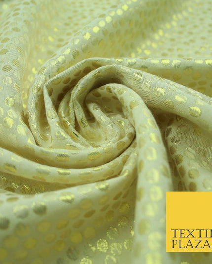 Metallic Gold Silver Spotted Circles Textured Brocade Jacquard Dress Fabric