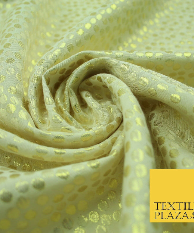 Metallic Gold Silver Spotted Circles Textured Brocade Jacquard Dress Fabric