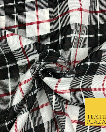 Black Red White Classic TARTAN Polyester Viscose Fabric 58" Craft Dress 1289