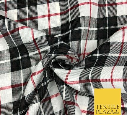 Black Red White Classic TARTAN Polyester Viscose Fabric 58" Craft Dress 1289