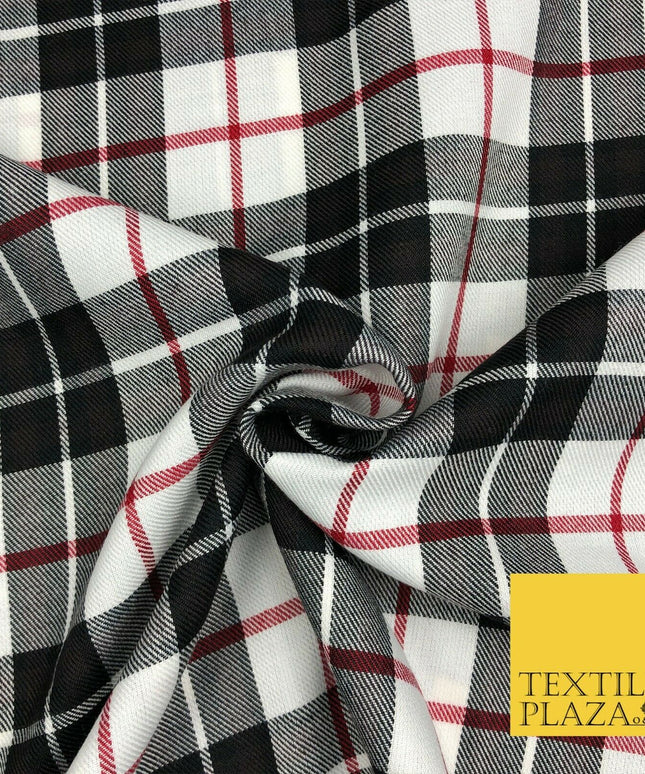 Black Red White Classic TARTAN Polyester Viscose Fabric 58" Craft Dress 1289