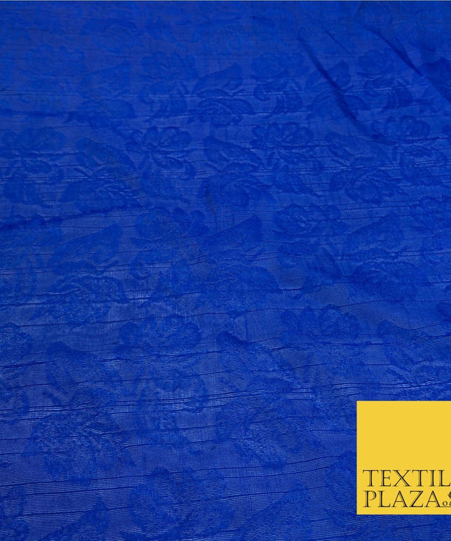 Premium Royal Blue Fancy Floral Shimmer Jacquard Fabric Dress Material 45" NC655