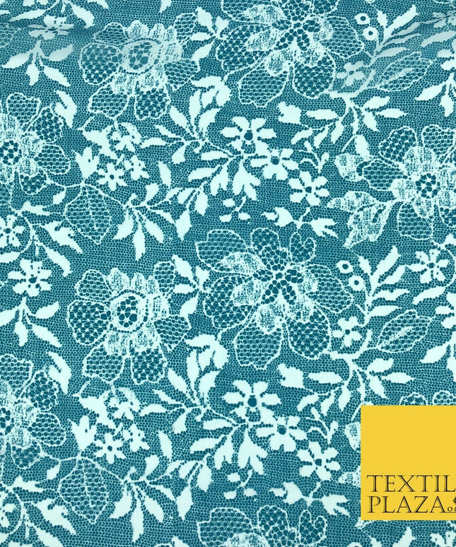 TEAL Floral Webbed Flower Printed Chiffon Dress Scarf Fabric Sheer Craft 58"1343