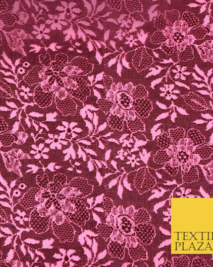 RASPBERRY PINK Floral Webbed Flower Printed Chiffon Dress Scarf Fabric 58" 1344