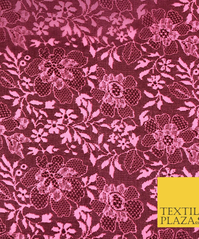 RASPBERRY PINK Floral Webbed Flower Printed Chiffon Dress Scarf Fabric 58" 1344