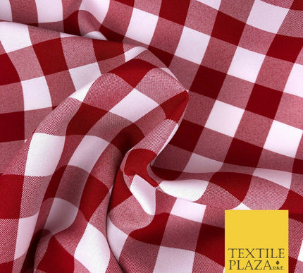 Red & White Gingham Check Bi-Stretch Fabric - Uniform Skirts Trousers 58" 1349