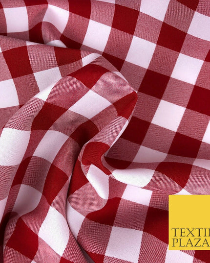 Red & White Gingham Check Bi-Stretch Fabric - Uniform Skirts Trousers 58" 1349