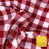 Red & White Gingham Check Bi-Stretch Fabric - Uniform Skirts Trousers 58" 1349