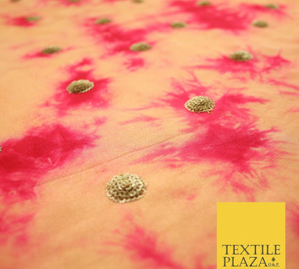 Genuine Tie Dye Two Colour Hand Print Faux Indian Silk Sequin Embroidery Fabric