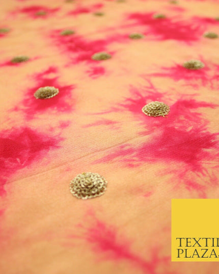 Genuine Tie Dye Two Colour Hand Print Faux Indian Silk Sequin Embroidery Fabric