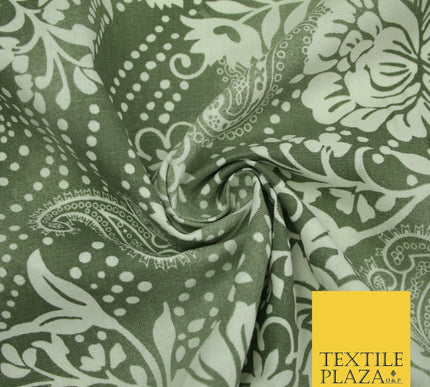 Grey White Shaded Floral Henna Dotted Paisleys Printed Cotton Linen Fabric 2204