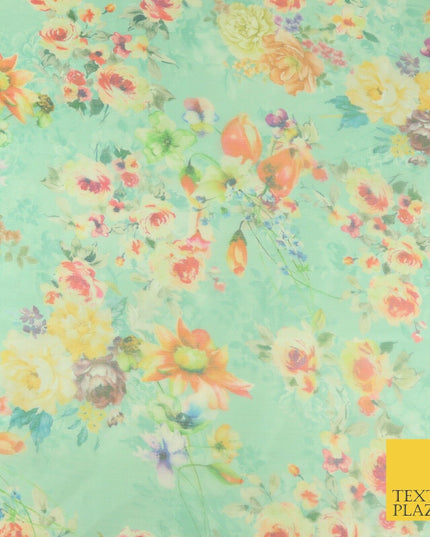 Italian Design Premium Floral Digital Printed Sheer Organza 100%Polyester Fabric