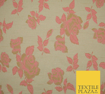 Beige Flo Green Pink Flower Textured Jacquard Floral Dress Fabric 59" Wide