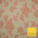 Beige Flo Green Pink Flower Textured Jacquard Floral Dress Fabric 59" Wide