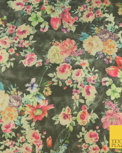 Italian Design Premium Floral Digital Printed Sheer Organza 100%Polyester Fabric