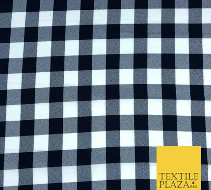 Navy & White Gingham Check Bi-Stretch Fabric - Uniform Skirts Trousers 58" 1350