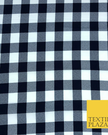 Navy & White Gingham Check Bi-Stretch Fabric - Uniform Skirts Trousers 58" 1350