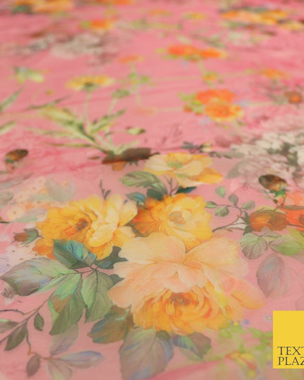 Italian Design Premium Floral Digital Printed Sheer Organza 100%Polyester Fabric