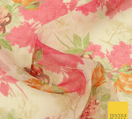 Italian Design Premium Floral Digital Printed Sheer Organza 100%Polyester Fabric