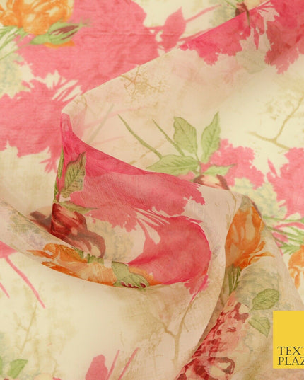Italian Design Premium Floral Digital Printed Sheer Organza 100%Polyester Fabric