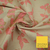 Beige Flo Green Pink Flower Textured Jacquard Floral Dress Fabric 59" Wide