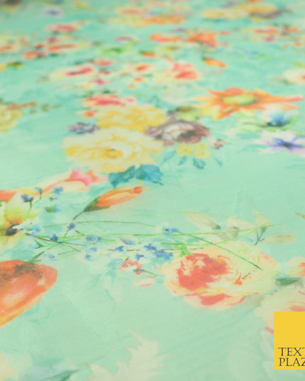 Italian Design Premium Floral Digital Printed Sheer Organza 100%Polyester Fabric