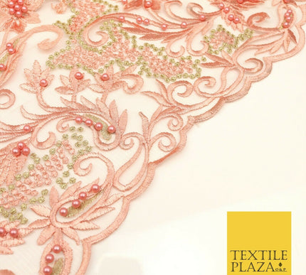 Luxury Embroidered Ornate Pearl Gold Speckle Net Dress Fabric Wedding Fancy