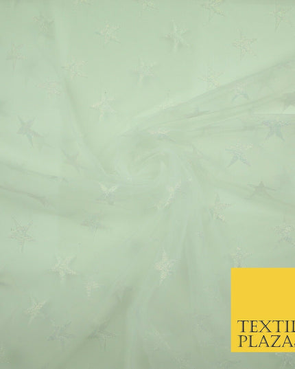 Gold Blue White Metallic 3cm Embroidered Star Mesh Net Fabric Sparkle DressCraft