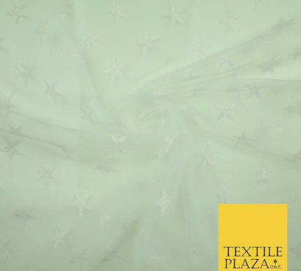 Gold Blue White Metallic 3cm Embroidered Star Mesh Net Fabric Sparkle DressCraft