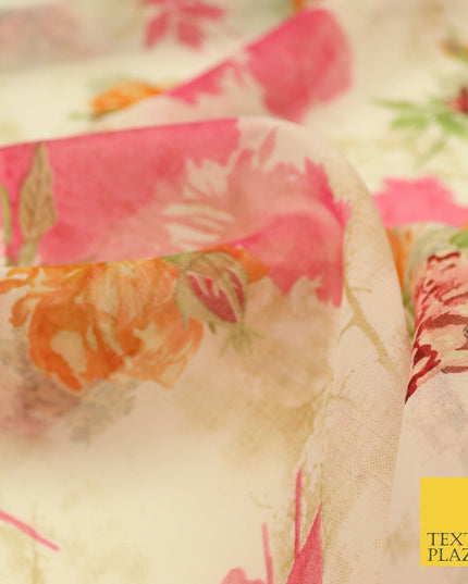 Italian Design Premium Floral Digital Printed Sheer Organza 100%Polyester Fabric