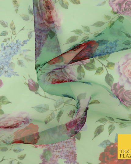 Italian Design Premium Floral Digital Printed Sheer Organza 100%Polyester Fabric
