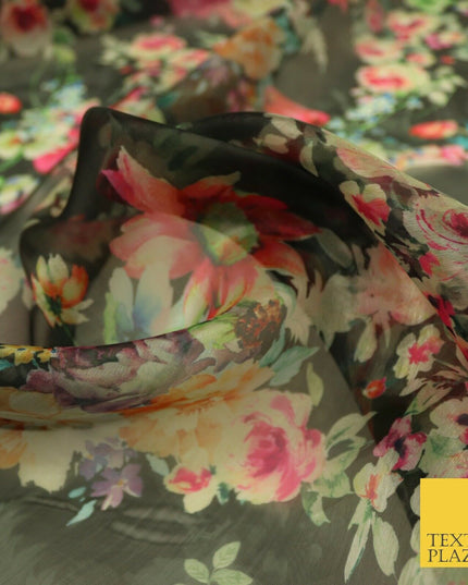 Italian Design Premium Floral Digital Printed Sheer Organza 100%Polyester Fabric