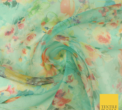 Italian Design Premium Floral Digital Printed Sheer Organza 100%Polyester Fabric