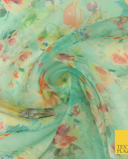 Italian Design Premium Floral Digital Printed Sheer Organza 100%Polyester Fabric