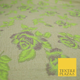 Beige Flo Green Pink Flower Textured Jacquard Floral Dress Fabric 59" Wide