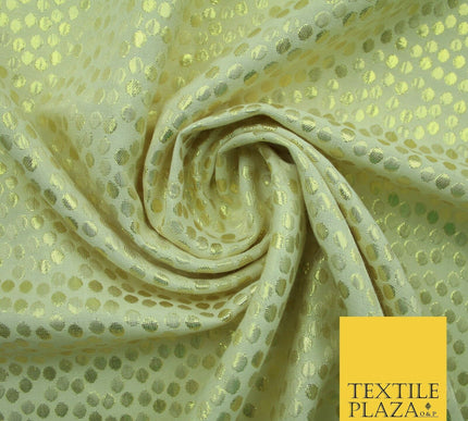 Metallic Gold Silver Spotted Circles Textured Brocade Jacquard Dress Fabric