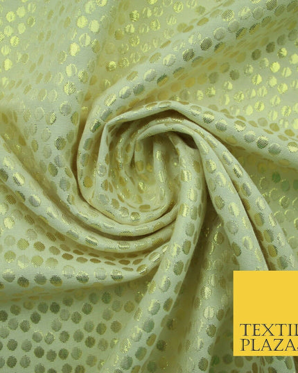 Metallic Gold Silver Spotted Circles Textured Brocade Jacquard Dress Fabric