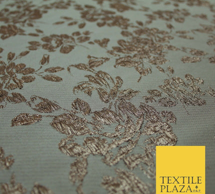 TAUPE BROWN Creased Metallic Rose Flowers Textured Brocade Jacquard Dress Fabric