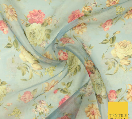 Italian Design Premium Floral Digital Printed Sheer Organza 100%Polyester Fabric