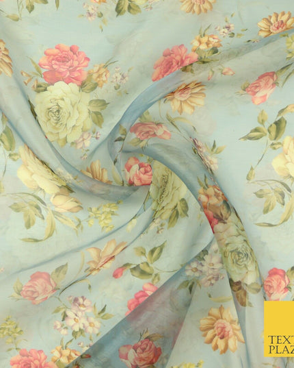 Italian Design Premium Floral Digital Printed Sheer Organza 100%Polyester Fabric