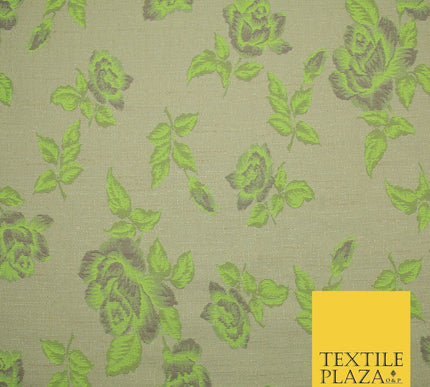 Beige Flo Green Pink Flower Textured Jacquard Floral Dress Fabric 59" Wide