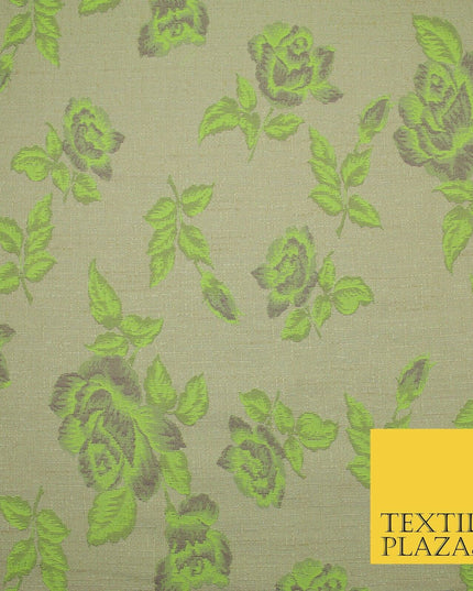 Beige Flo Green Pink Flower Textured Jacquard Floral Dress Fabric 59" Wide