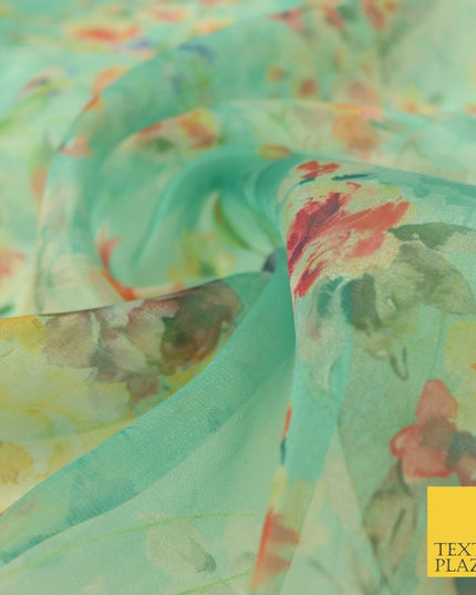 Italian Design Premium Floral Digital Printed Sheer Organza 100%Polyester Fabric