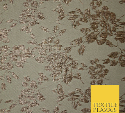 TAUPE BROWN Creased Metallic Rose Flowers Textured Brocade Jacquard Dress Fabric