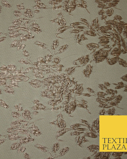 TAUPE BROWN Creased Metallic Rose Flowers Textured Brocade Jacquard Dress Fabric