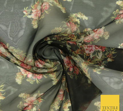 Italian Design Premium Floral Digital Printed Sheer Organza 100%Polyester Fabric
